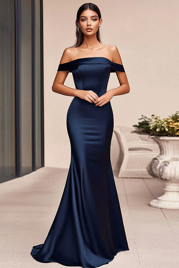 Navy Off The Shoulder Mermaid Formal Dress